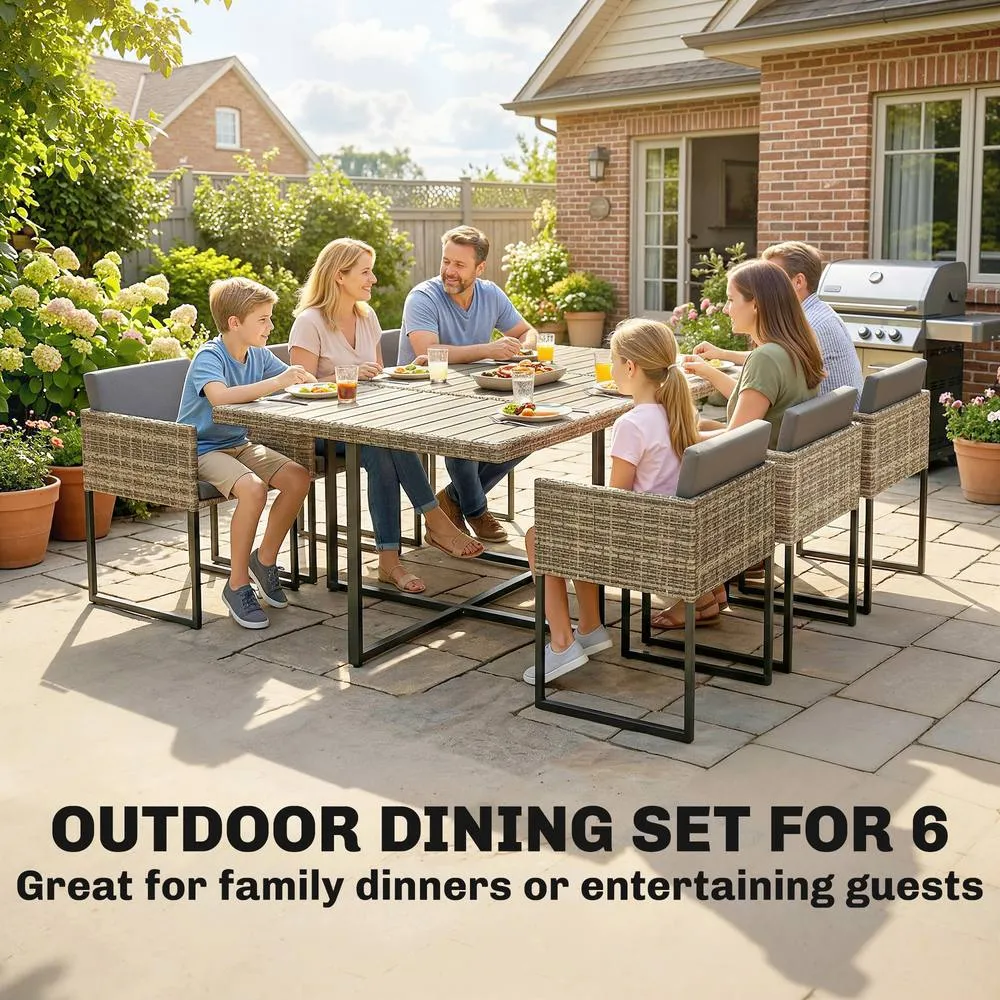 OUTSUNNY Rattan Garden Furniture Set, Rattan Table & Chairs with Cushions in Light Brown 4
