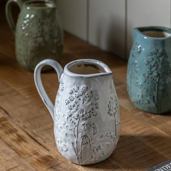 Cedar & Sage Meadow Embossed Ceramic Jug Vase 1