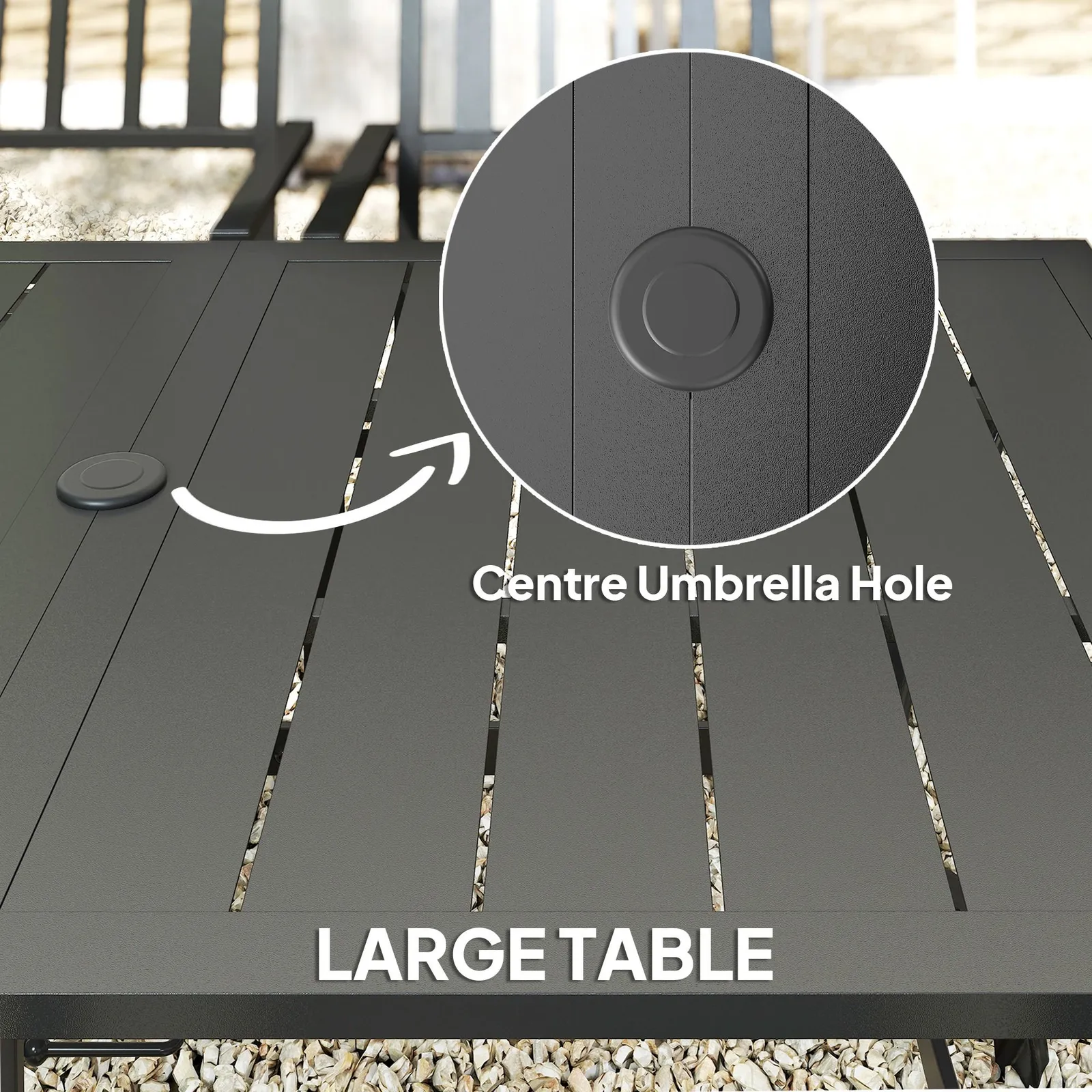 OUTSUNNY 7 Pieces Patio Dining Set with Umbrella Hole for Garden in Black 6
