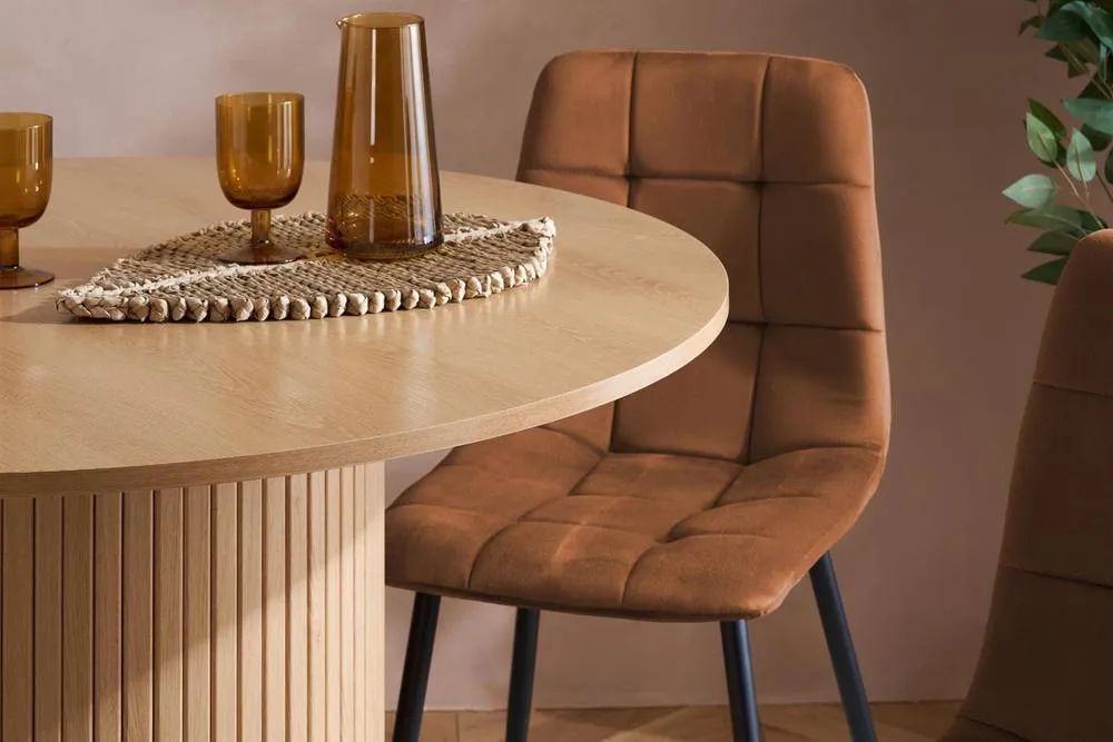 Birlea Axel Round Fluted Dining Set Table with 4 Chairs in Brown 3