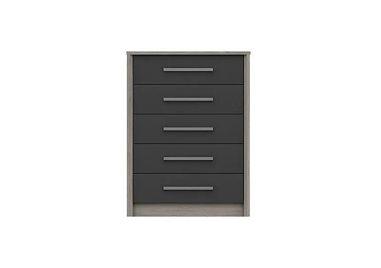 Euston 5 Drawer Chest - Grey Oak/Graphite Gloss