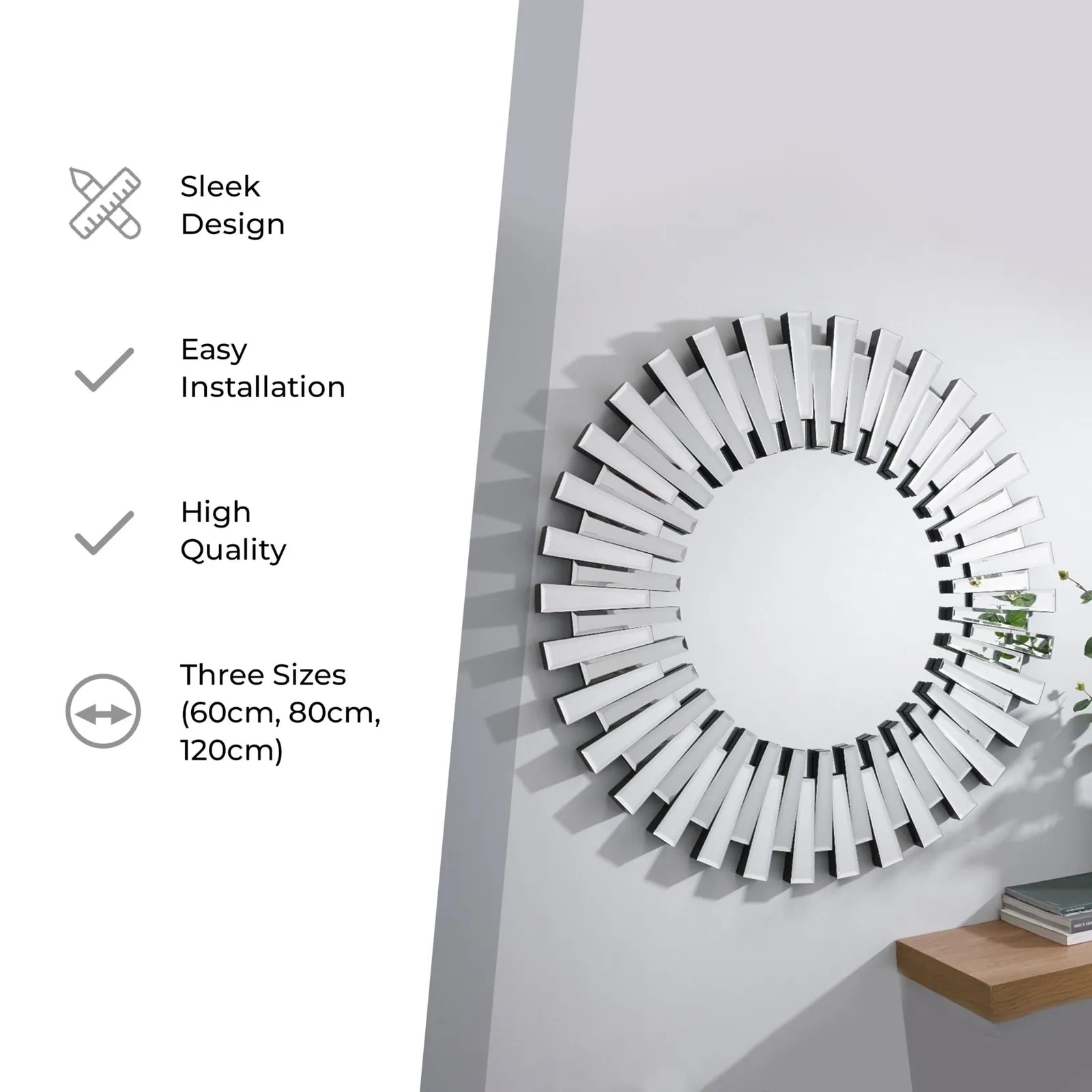 FurnitureboxUK Starburst Small 60cm 3D Silver Round Sunburst Modern Hallway Bedroom Dining & Living Room Mirror 4