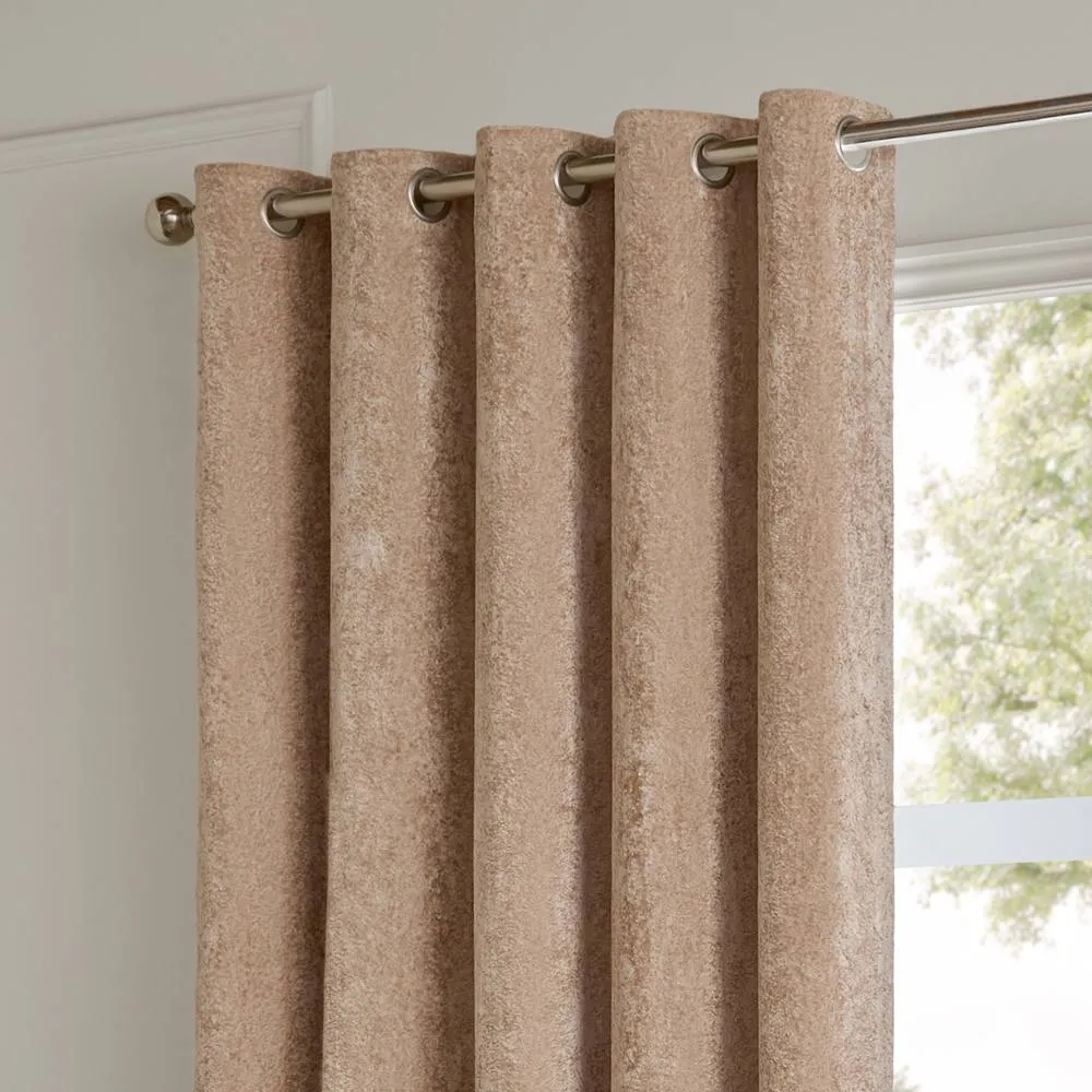 Paoletti Lustre Velvet Fully Lined Eyelet Curtain Pair in Nude 3