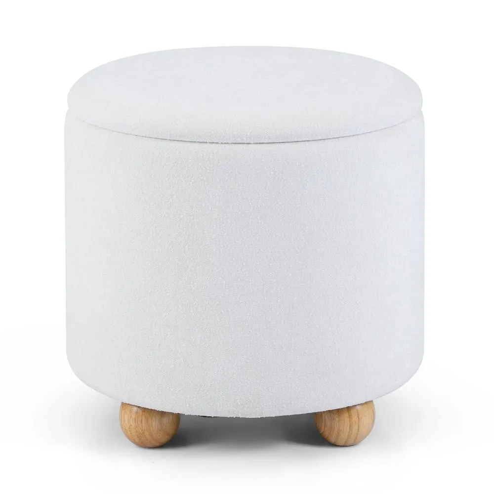 Costway Round Storage Ottoman 45 CM Chenille Fabric Footrest Stool in White