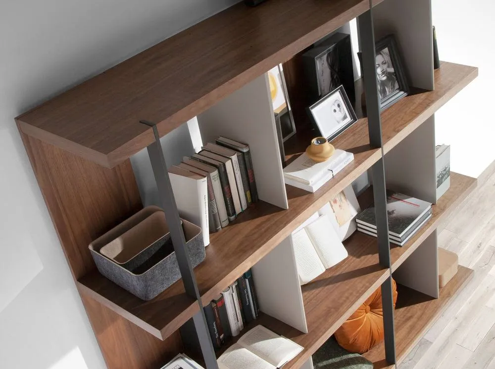 Angel Cerda Walnut Veneer Bookcase Walnut & Grey, 180x40x170 cm 5