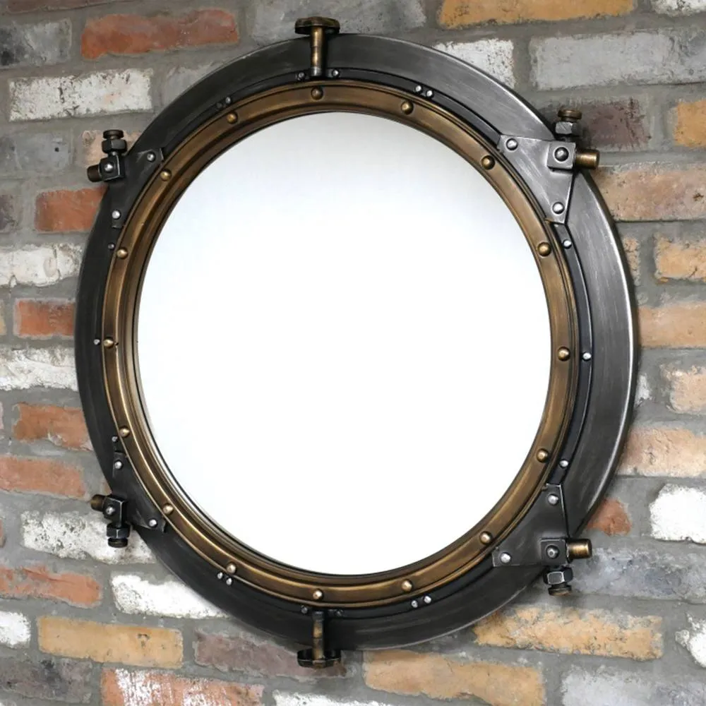 Melody Maison Round Gold & Black Nautical Porthole Mirror - 85cm X 85cm