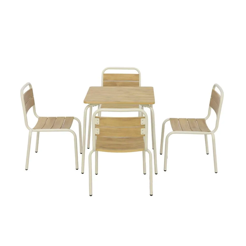 sweeek Children's garden table with steel & wood decor + 4 chairs in Beige 3