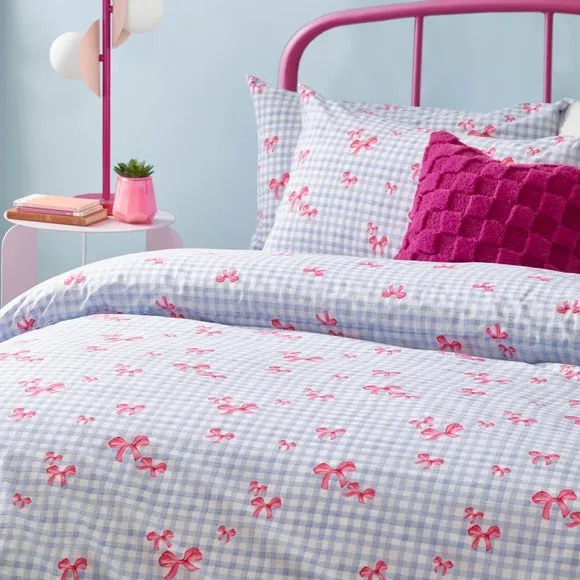 Gingham Bows Reversible Duvet Cover and Pillowcase Set 2