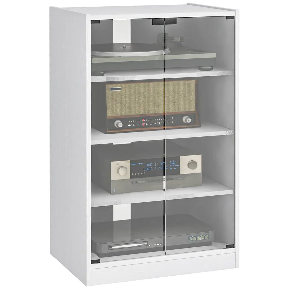 HOMCOM 4-Tier Hi-Fi Stand with Adjustable Shelves, White Wood-Effect 2