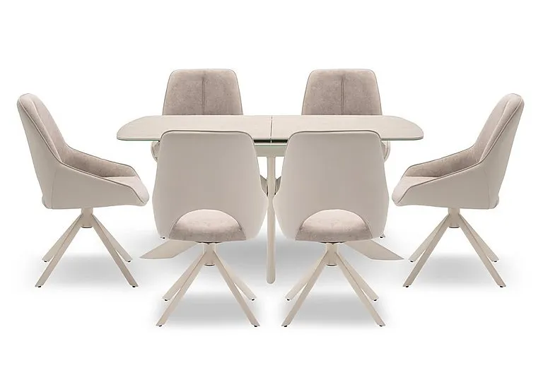 Tino Pop-up Extending Dining Table and 6 Two Tone Swivel Chairs - 140-cm