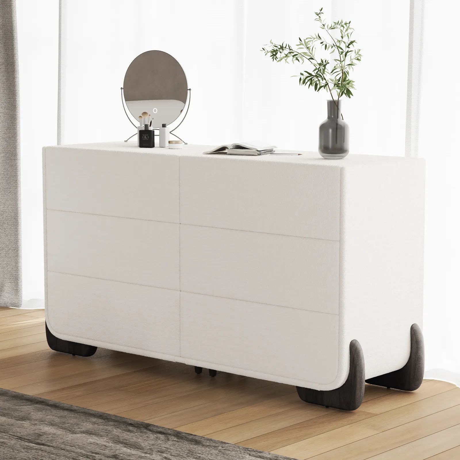 Boucle Curva 160 cm White 6 Drawer Smart Dresser Chest