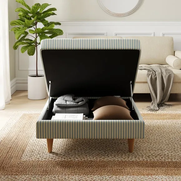 Zoe Pinstripe Fabric Square Storage Footstool 2