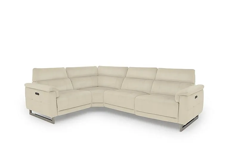 Moet Leather Power Recliner Left Hand Facing Corner Sofa with Telescopic Headrests - Bone China