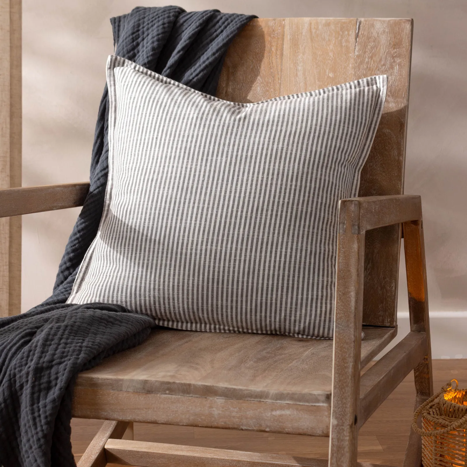 Yard Truro Stripe Reversible 100% Cotton Cushion in Grey