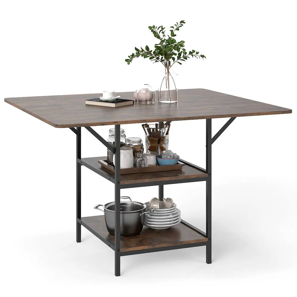 Costway Dining Table for 4-6 Rectangular Dining Table w/Storage Shelves in Brown