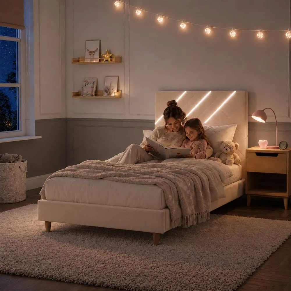 X Rocker Lily Single Bed Frame with App Controlled LED Lights in Ivory 2
