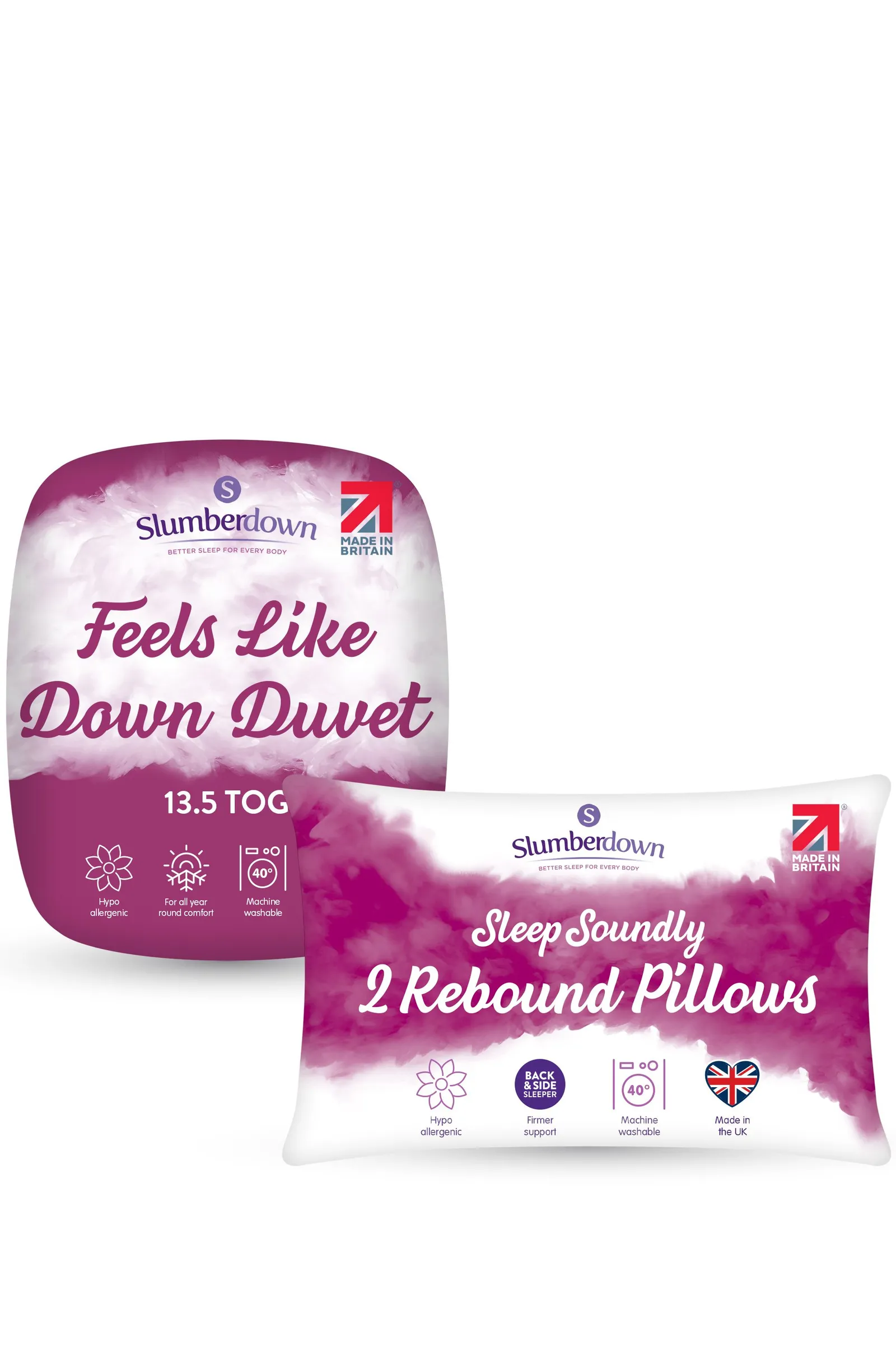 Slumberdown Feels Like Down 13.5 Tog Duvet with 2 Rebound Pillows in White 1