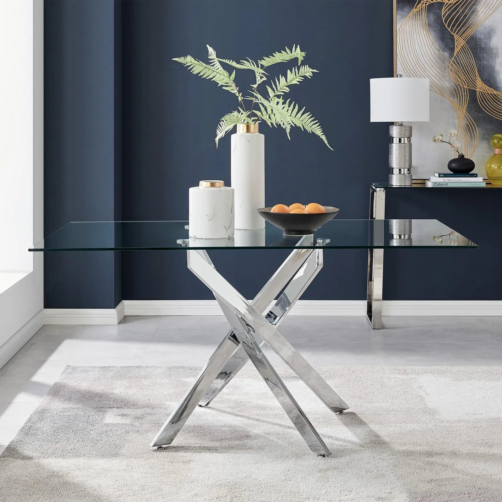 FurnitureboxUK Leonardo 150cm 6-Seater Glass & Chrome Metal Starburst Dining Table in Silver 1