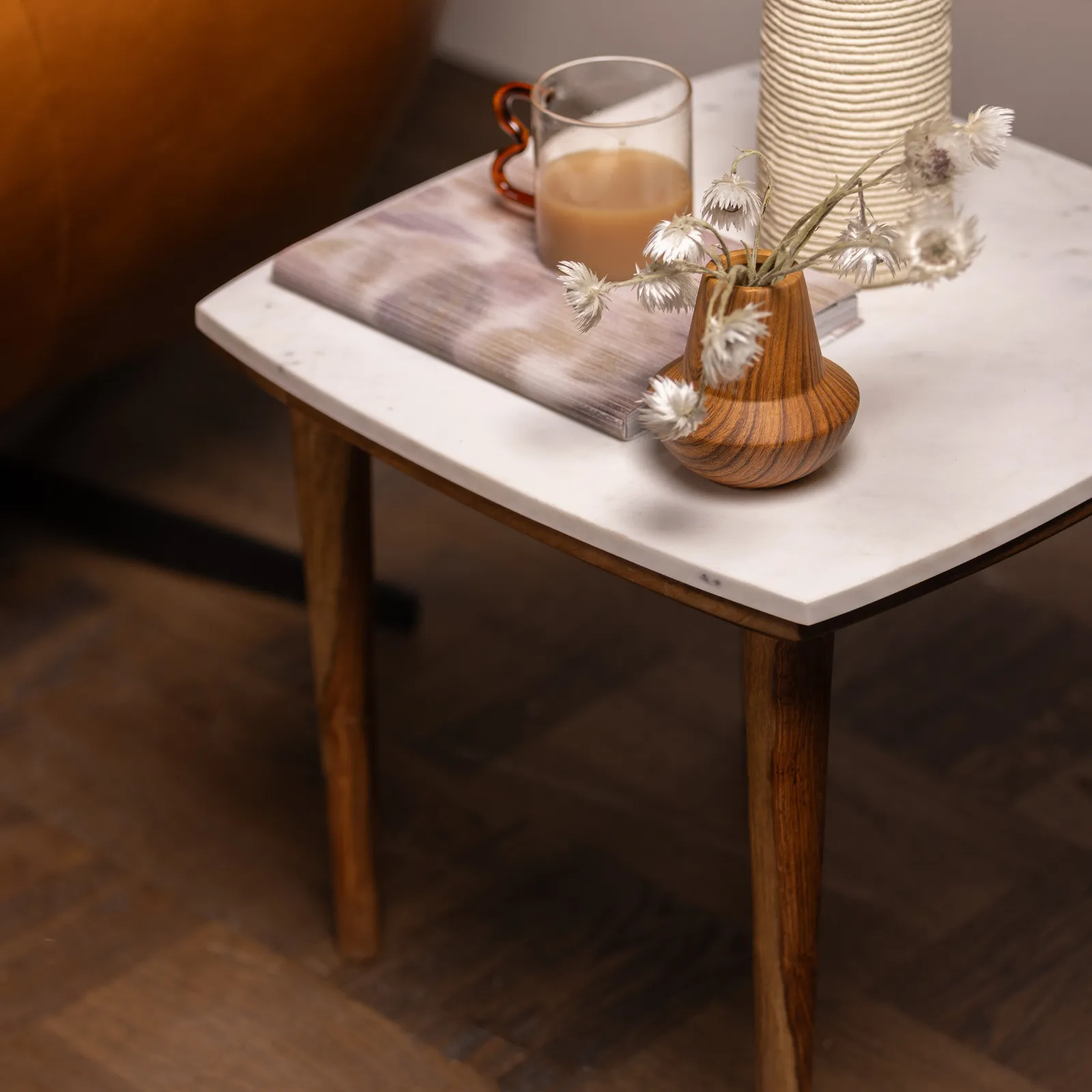 Vida Side Table Marble Top, Neutral Wood | Barker & Stonehouse 2