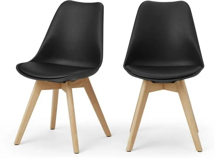 Deon Set of 2 Dining Chairs, Black with Oak Stain Legs