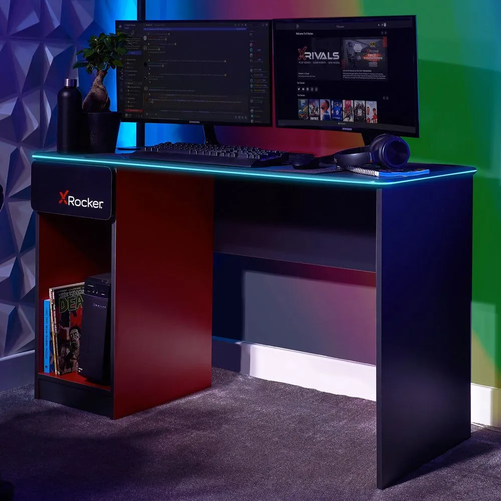 X Rocker Carbon-Tek 120cm LED Gaming Desk with Drawer & Charging in Red