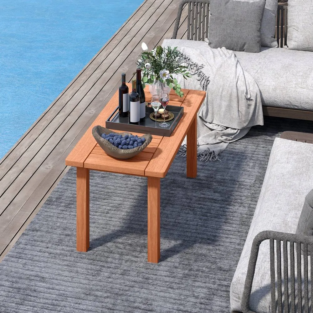 Costway Modern Patio Coffee Table Outdoor Indoor Wooden Side Table in Natural