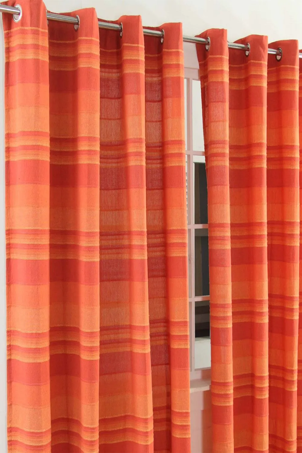 Homescapes Cotton Morocco Striped Curtain Pair in Terracotta 2