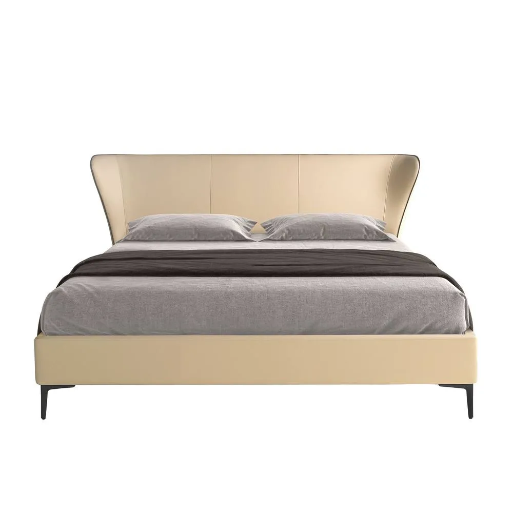 Angel Cerda Cream Leatherette Double Bed Fits 180x200 cm Mattress in Beige 2