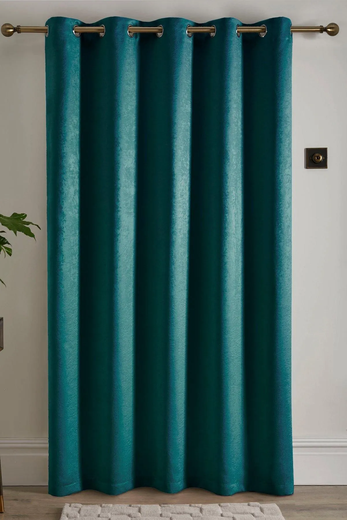 Fusion 'Strata' Dim out woven Eyelet Single Panel Door Curtain in Dark Green 2