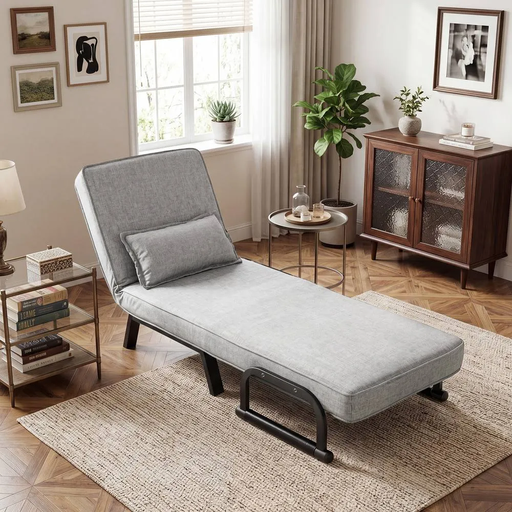 Costway Convertible Sleeper Chair Folding Sofa Bed with Adjustable Backrest in Grey 4