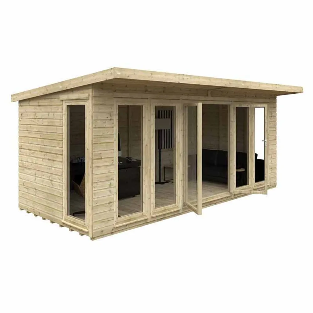 Buttercup Farm 18x8 Feet Tanalised Garden Studio 16mm Shed - Solid Wood/Softwood/Pine in Natural 1
