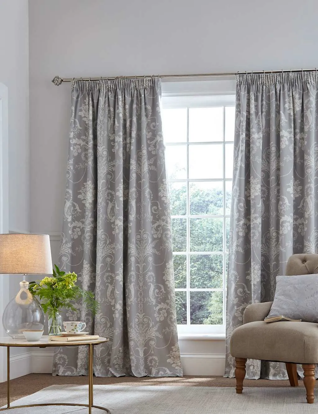 Laura Ashley Josette Pure Cotton Pencil Pleat Blackout Curtains Dark Grey