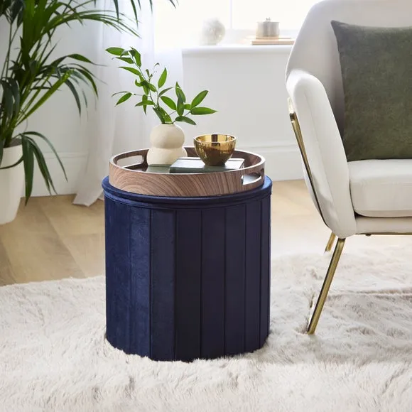 Round Ottoman with Tray, Velvet 2