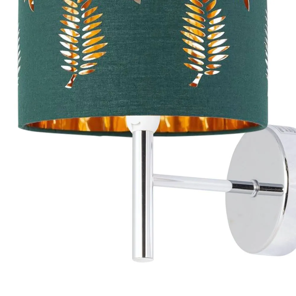 First Choice Lighting Set of 2 Brea - Chrome Wall Lights with Dark Green Fern Shades in Silver 3