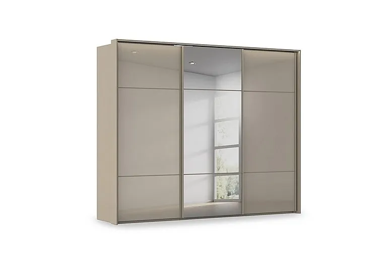 Haven 280cm 3 Door Slider Wardrobe with 2 Glass Doors, 1 Mirror Door and Lights