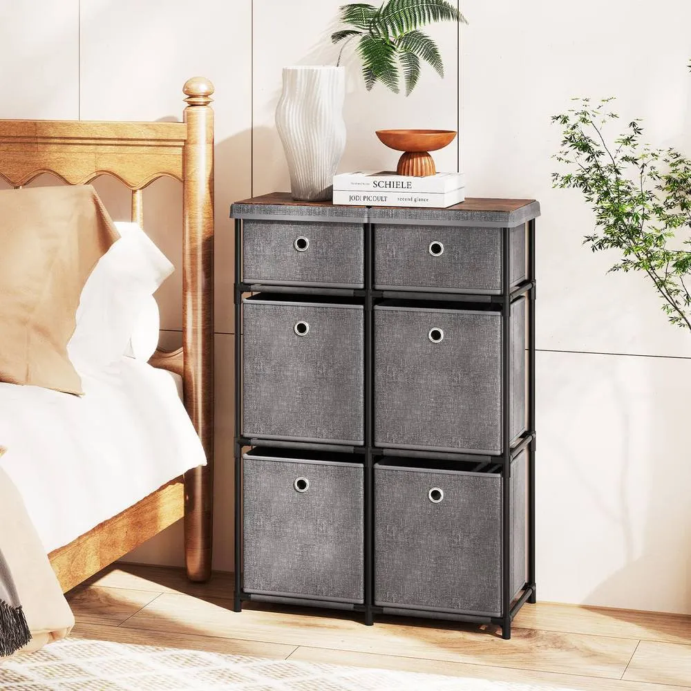Costway Chest of Drawers Metal Frame Storage Organizer Unit w/6 Drawers in Grey 5