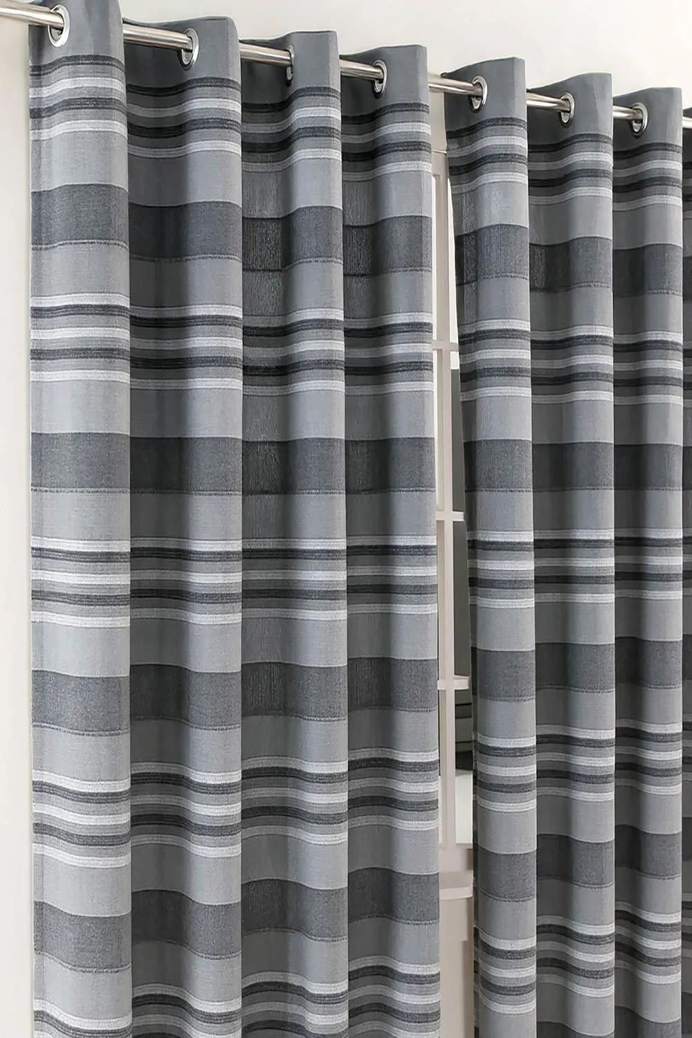 Homescapes Cotton Morocco Striped Curtain Pair in Grey 2