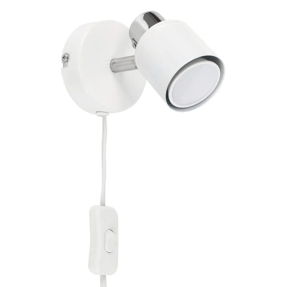 ValueLights Benton Pair of White & Chrome Plug In Spotlight Wall Lights with Bulbs in Silver 4