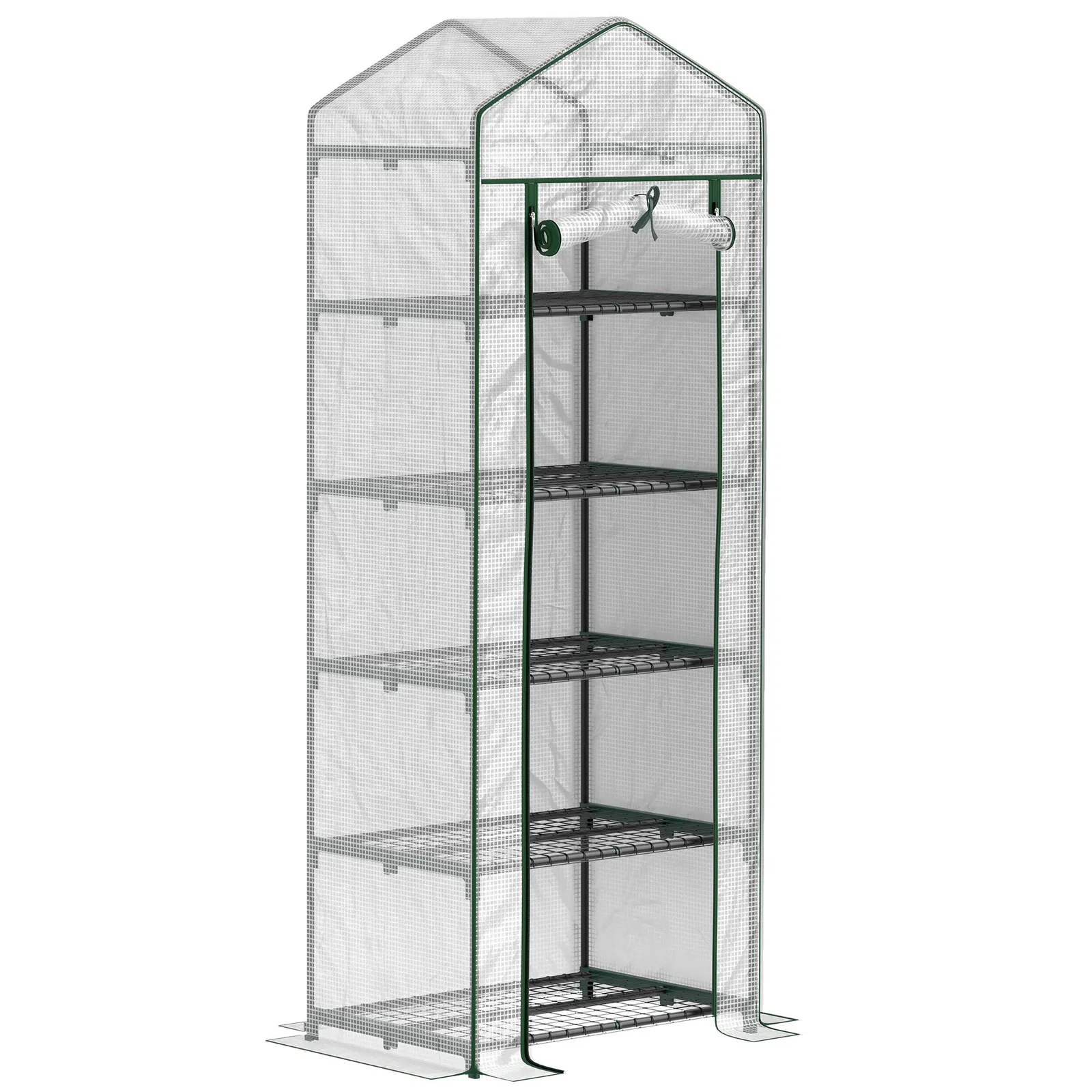 OUTSUNNY 5 Tier Mini Greenhouse Grow House w/ Roll Up Door, White/Green in White 2