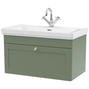 Classique Satin Green Wall Hung 1-Drawer Vanity & Basin 1 Tap Hole - 496 x 830mm