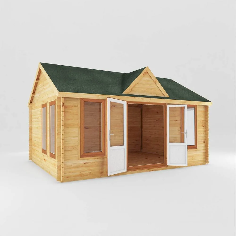 Mercia 5.3 x 4 m Clock Tower Log Cabin - 44 mm - Oak UPVC Windows & Door in Light Brown 2