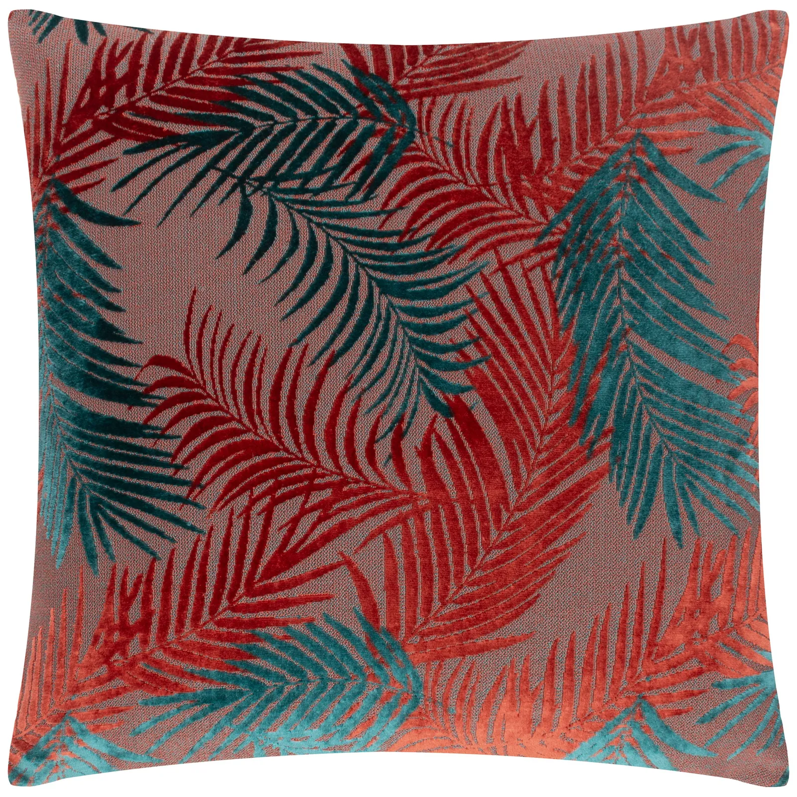 Paoletti Palm Grove Velvet Jacquard Fern Cushion in Burnt Orange 2