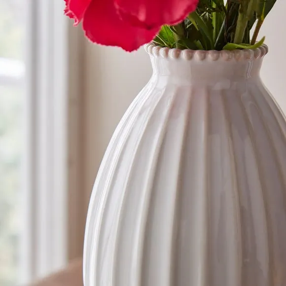 Ceramic Ribbed Vase with Beaded Edge 2