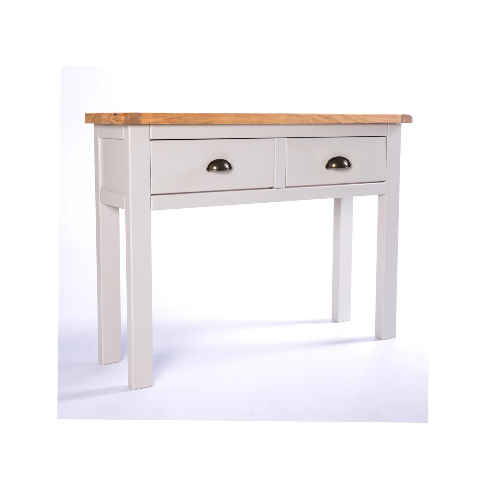 Cabinet Bits Argenta Light Grey 2 Drawer Console Table Brass Cup Handle 3