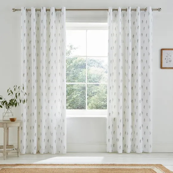 Harper Stem Floral Cotton Blackout Eyelet Curtains 2