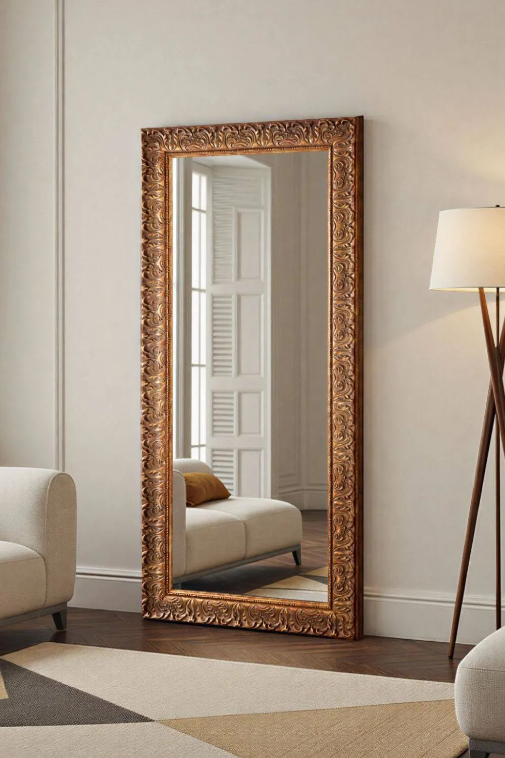 Yearn Mirrors Carved Framed Bevelled Full Length Mirror Gold 169x77cm