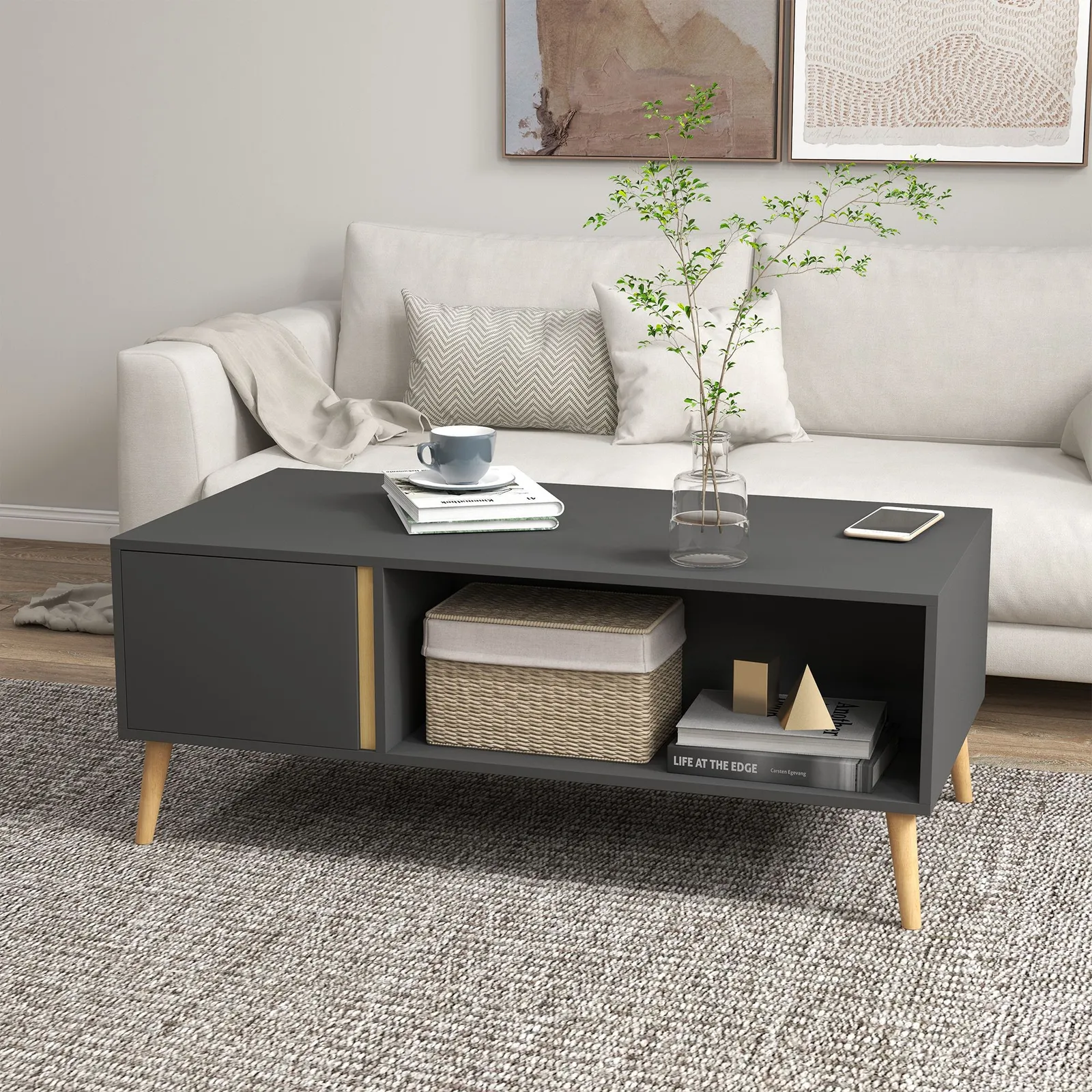 HOMCOM Coffee Table for Living Room Centre Table with Storage Compartments in Grey