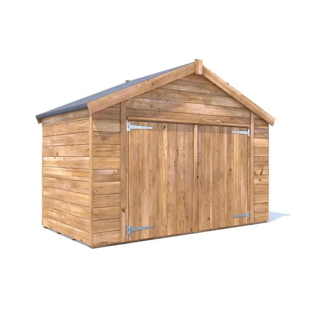 Dunster House Wooden Bike Shed 2.4x1.2m Fully Pressure Treated, Overlord Modular in Brown