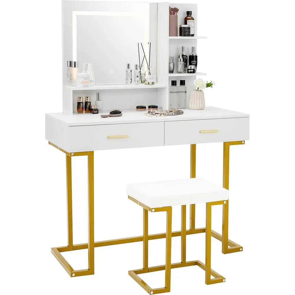 Costway Vanity Set with Large Mirror Makeup Table - White