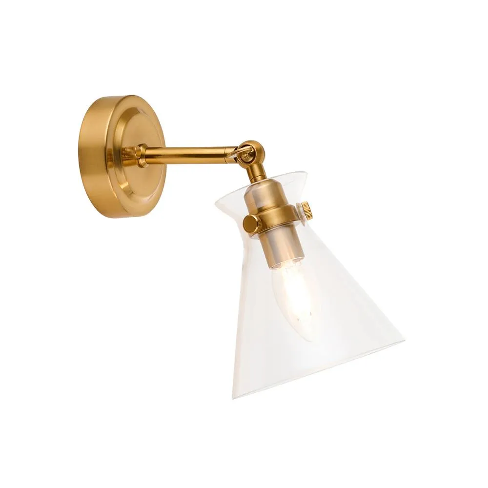 Netlighting Harlow Dome Wall Lamp Brushed Aged Brass Clear Glass in Gold